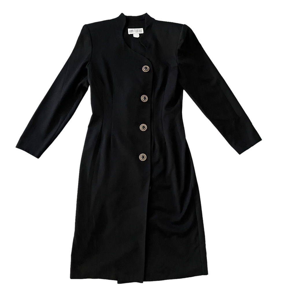 Vintage Ann Tobias Black Long Sleeve Midi Dress Size 8